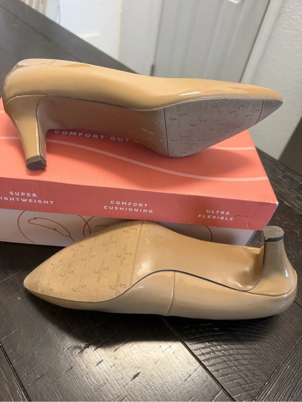 Classic Pointed-Toe Nude Patent Pumps - Comfort Cushioned Heel